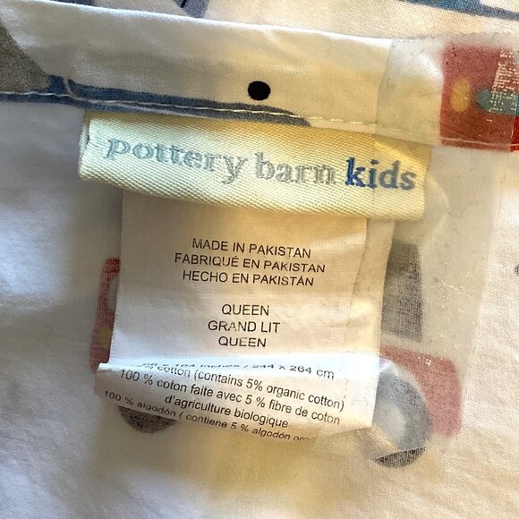 Pottery Barn Kids Queen Cotton Flat Sheet Bedding Car Buses Airplanes - Picture 3 of 6